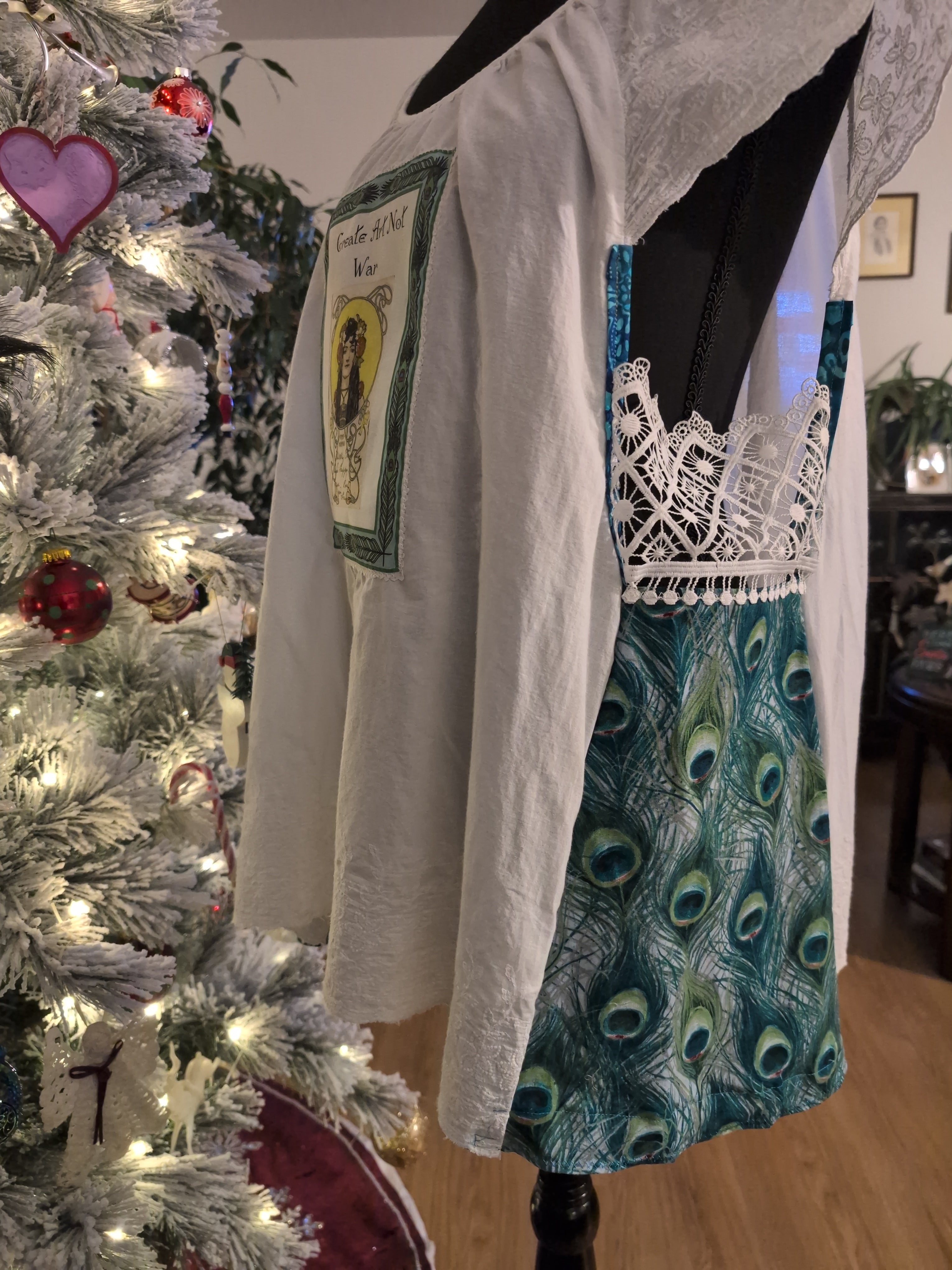 Create Art Not War Peacock Upcycled Shirt