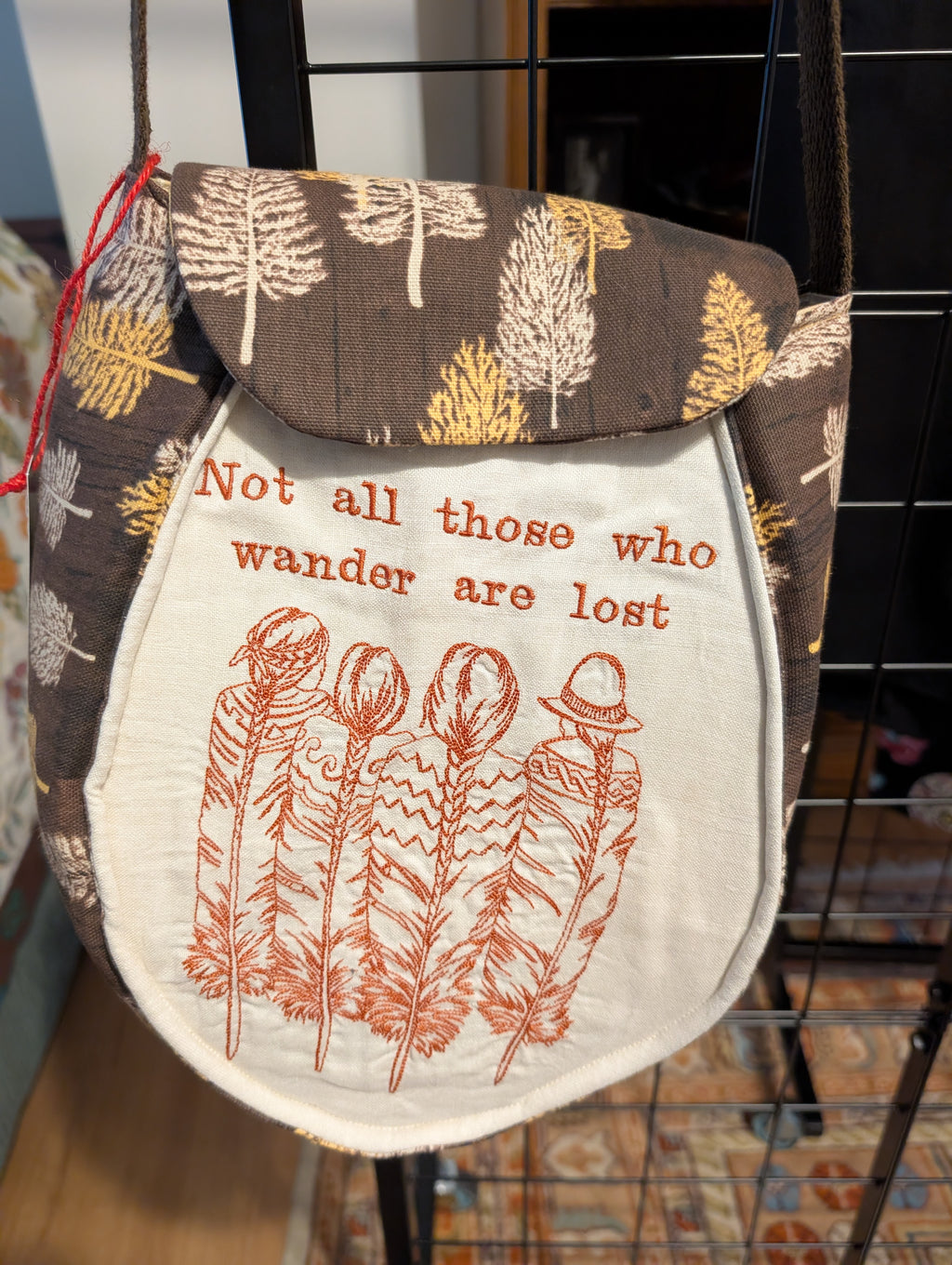Not All Who Wander Are Lost Embroidered Feather OOAK Handbag