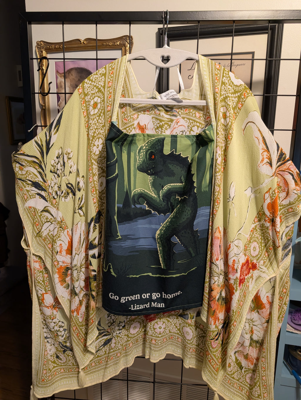 Lizard Man Open front Kaftan Go Green Or Go Home